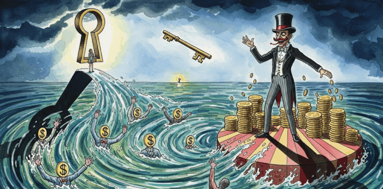 ponzi scheme depiction surreal