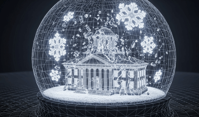 court house in a snowglobe