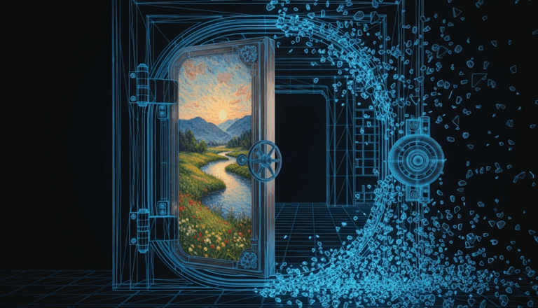 empty vault door painting wireframe