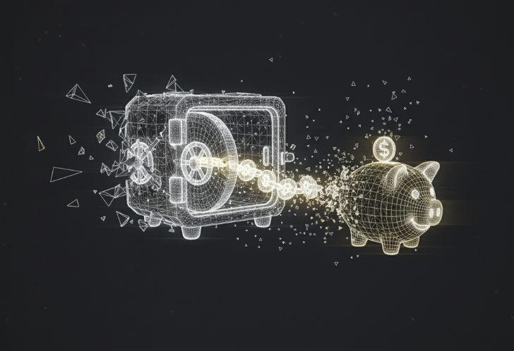 piggy bank flying out of a safe while smiling